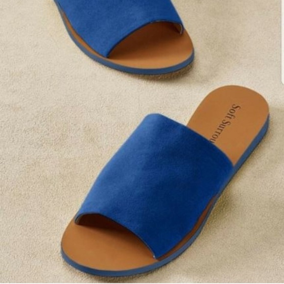 Soft Surroundings Anytime Faux Suede Blue Slip On Sandals 6 - Picture 3 of 9